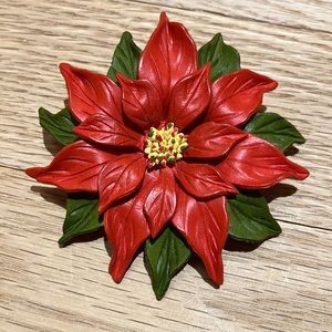Vintage leather poinsettia brooch